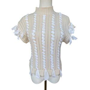 Club Monaco Wool Ribbon Sweater Sz XS Open Knit Crochet Coquette Dainty